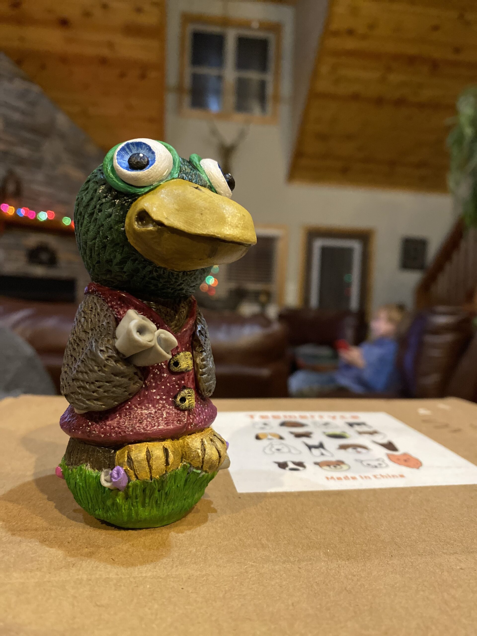Tucker the duck sculpture painting in progress by Rebecca Ruggles