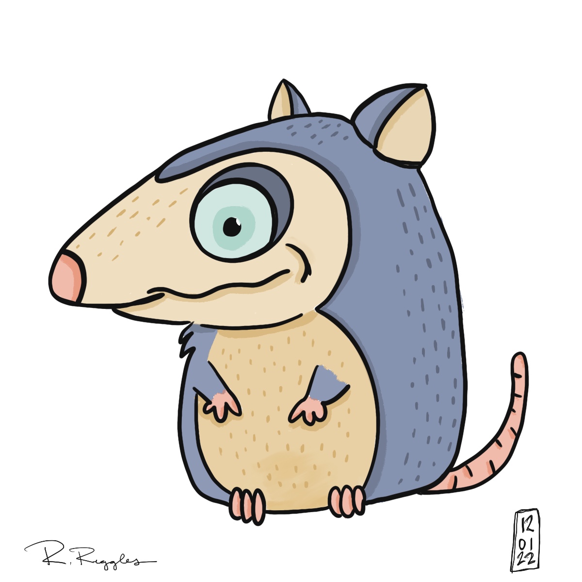Stubby hands opossum doodle by Rebecca Ruggles