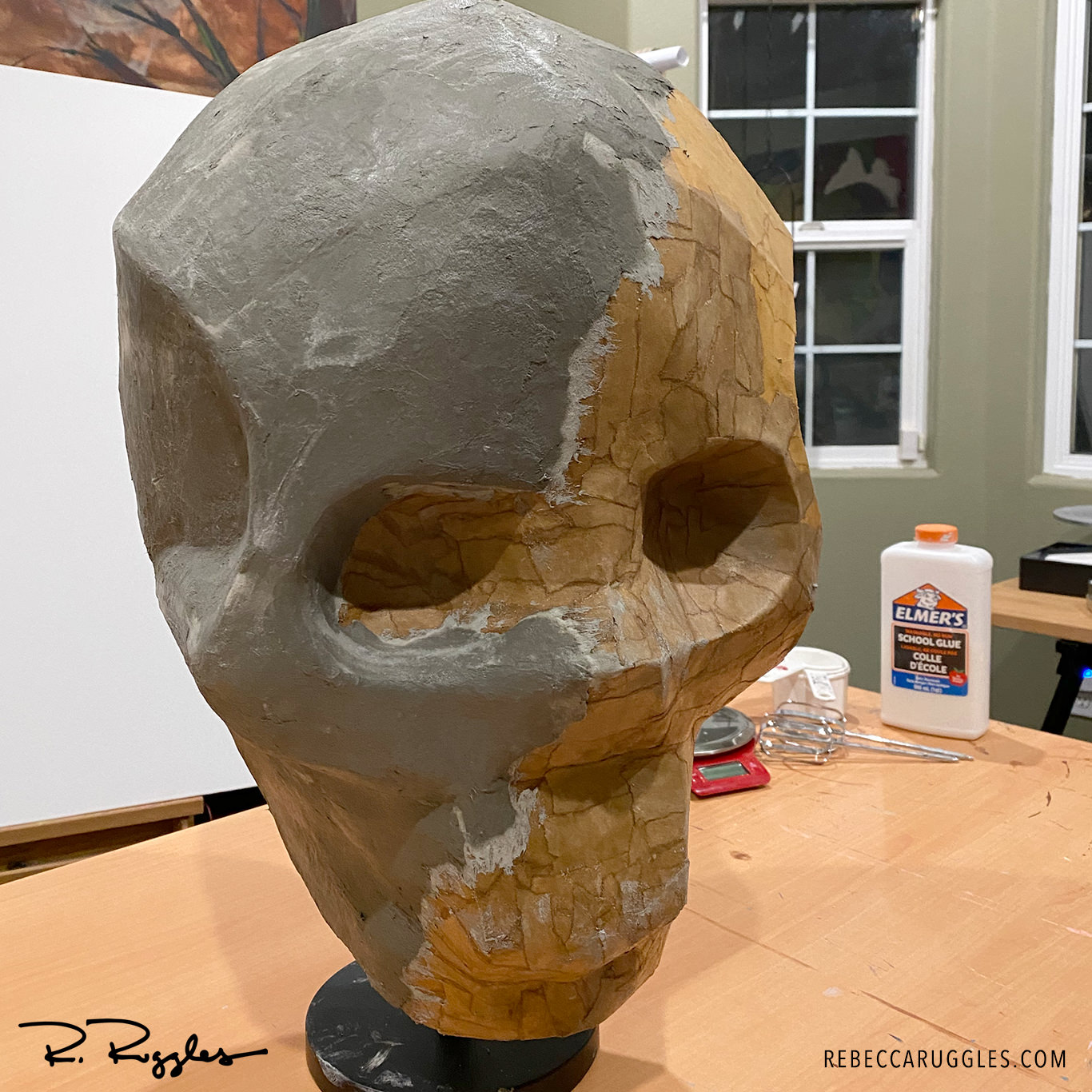 Paper Cement Clay Test Wet on Giant Skull