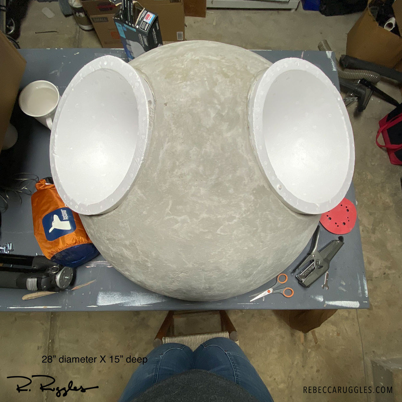 Dry fit of the giant alien sculpture eyes.