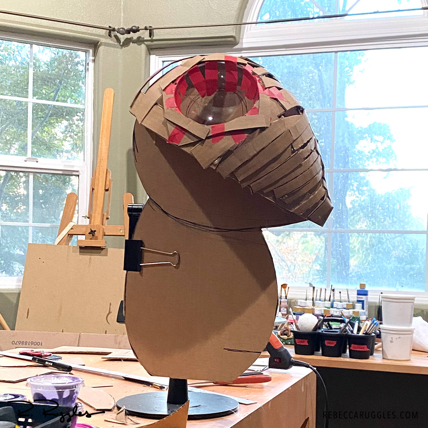 Cardboard sculpture armature of giant Nuff bird being built.