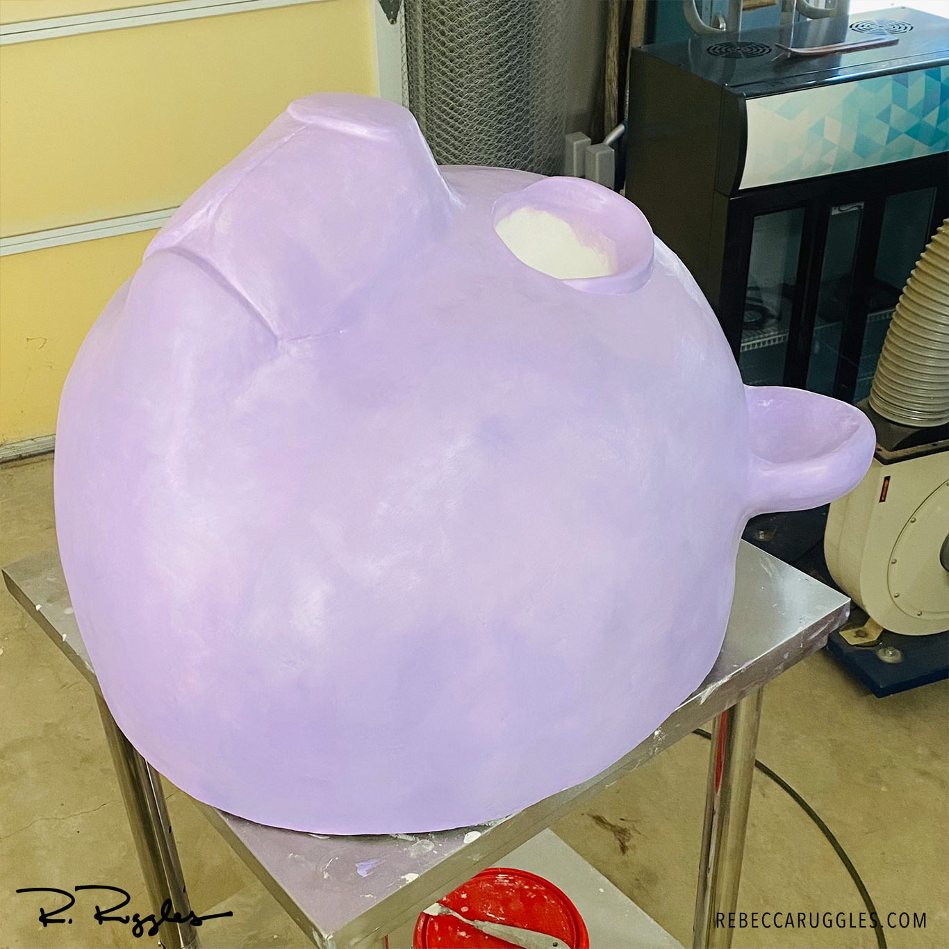 First coat of purple on the giant panda head.