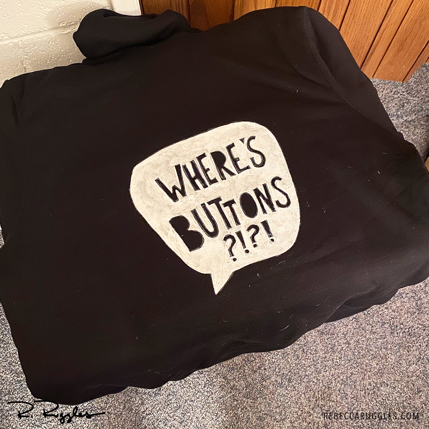 Where's Buttons hand painted hoodie art.